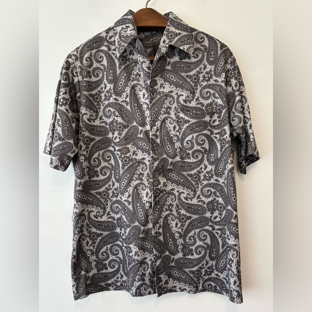 Vintage Joel Cal Made men’s shirt gray paisley chest pocket large button front